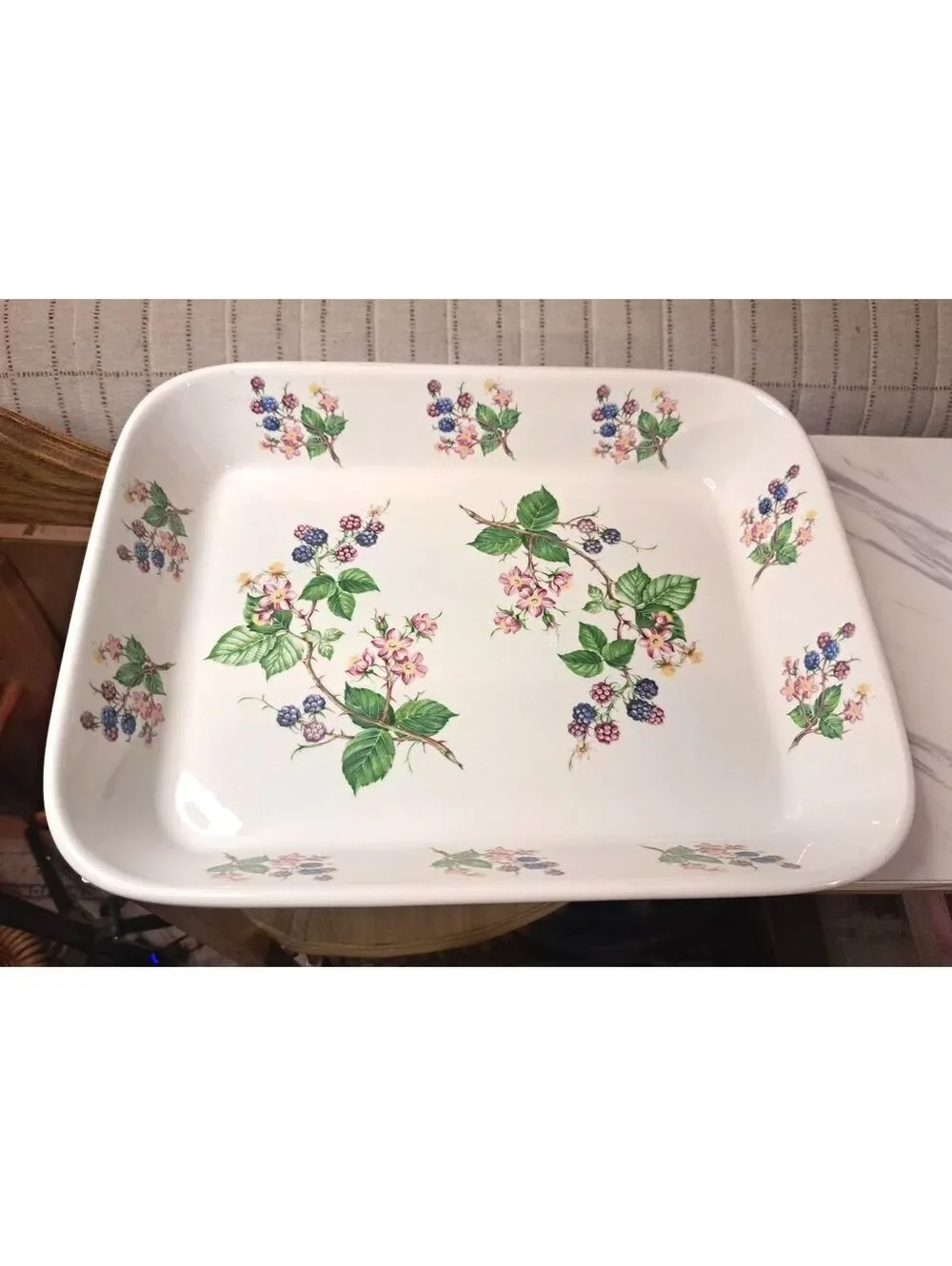 Vtg Portmeirion England Ceramic Blackberry and Blossom Rectangular Baking Dish